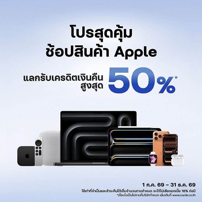 ช้อปสินค้า Apple ผ่อน 0%* + แลกรับเครดิตเงินคืนสูงสุด 50%*